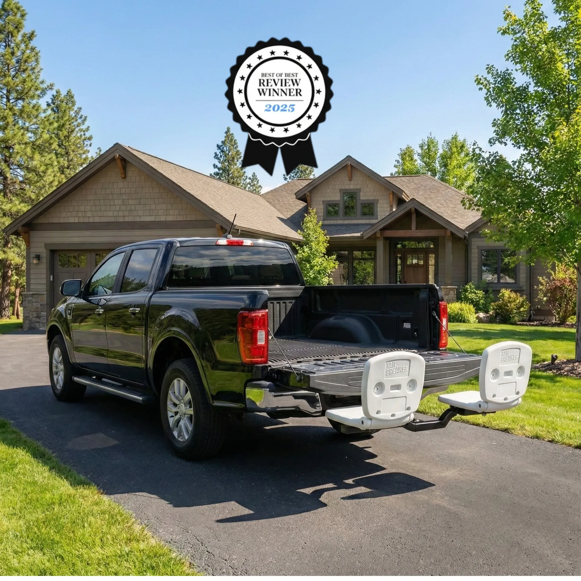 Tailbreaker dual seating system mounted on a pickup truck